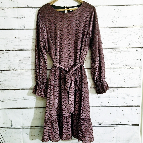 Michael Kors Purple Velvet Scalloped Belted Dress - Picture 3 of 8